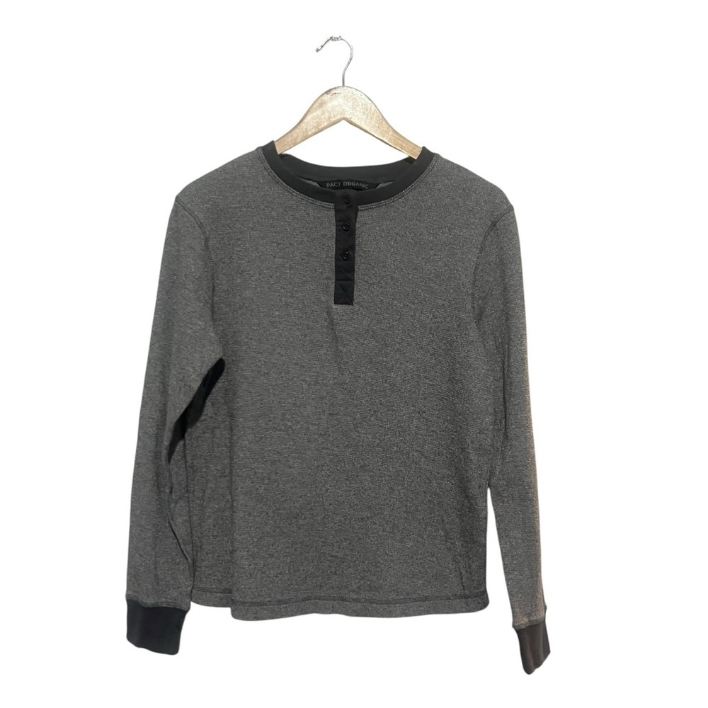 Pact Organic Cotton Henley Men's Shirt  Size Large Grey Gray Long Sleeves